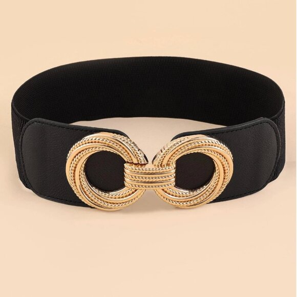 Black Round Buckle Wide Elastic Belt - Picture 1 of 3
